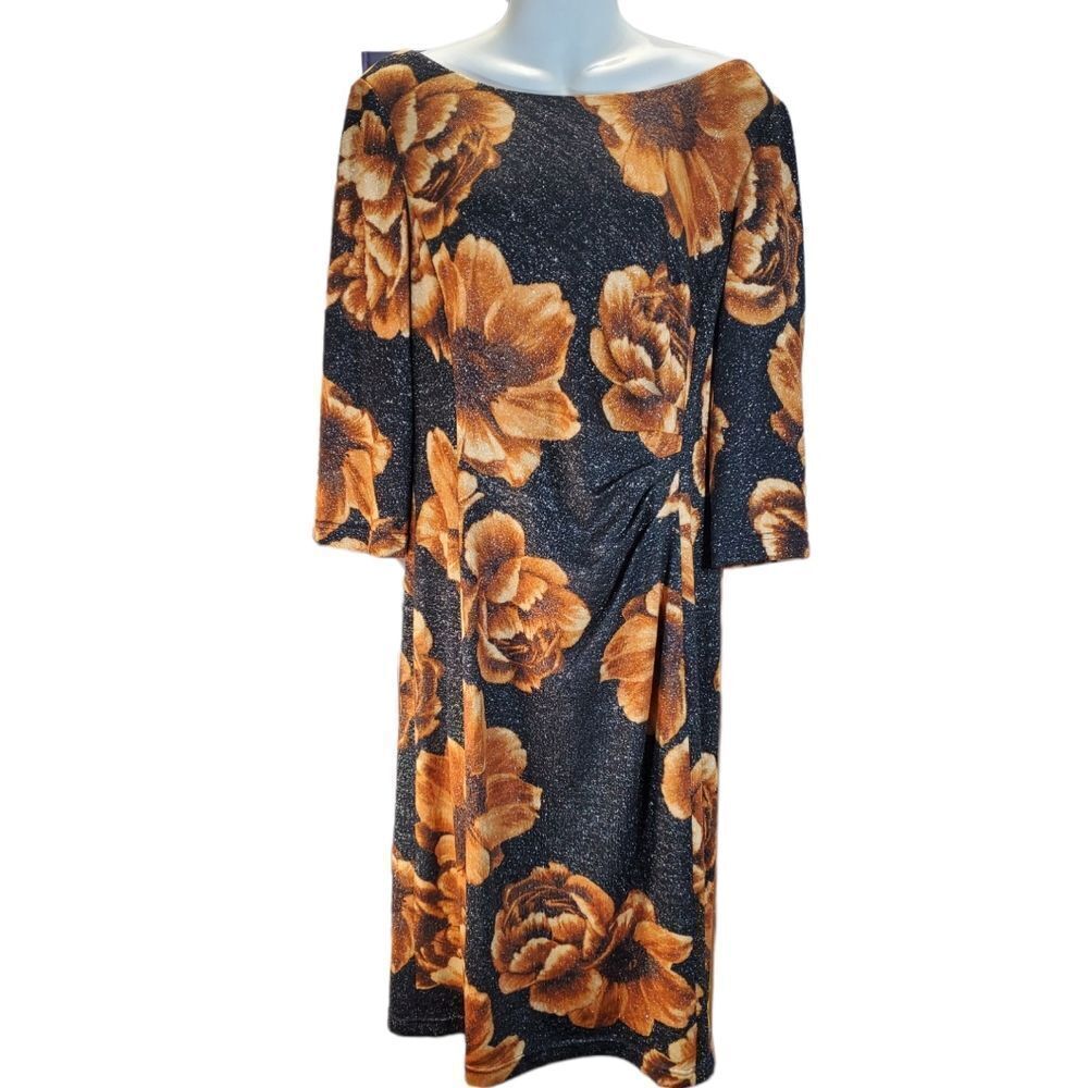 TAHARI macro floral metallic stretch dress 14